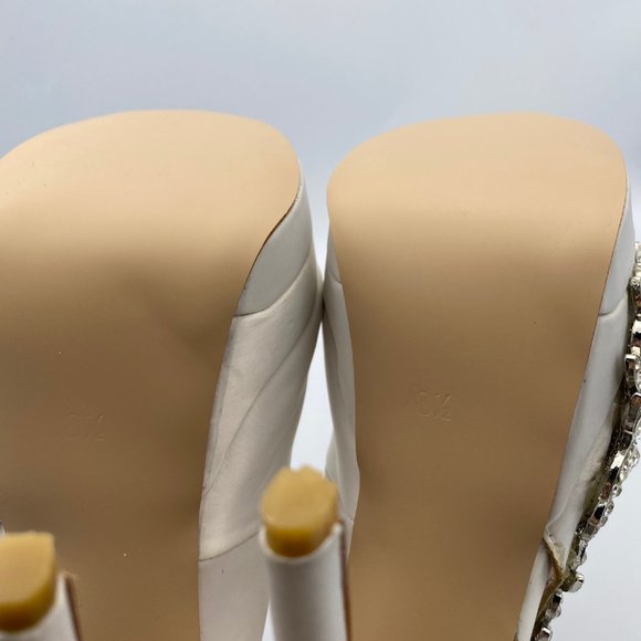 FSJ White Satin Slingback Bridal Heels Rhinestone - Picture 10 of 10